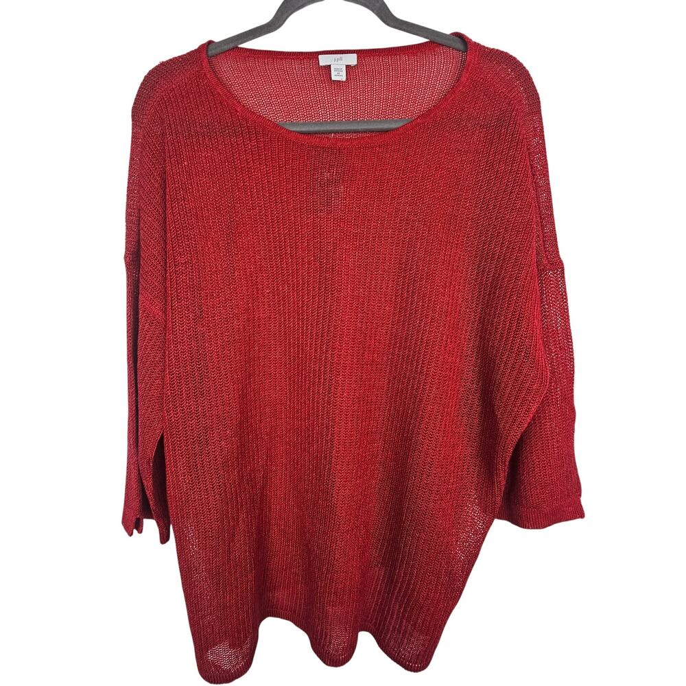 J. Jill Open Knit Linen Blend Sweater Plus Size 2X Cherry Red Holiday Christmas